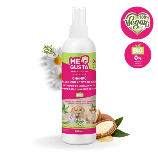 CHAMPÚ BIO EN SECO CON ACEITE DE ARGÁN PARA PERROS Y GATOS 250ml CHAMPÚ BIO EN SECO CON ACEITE DE ARGÁN PARA PERROS Y GATOS 250ml